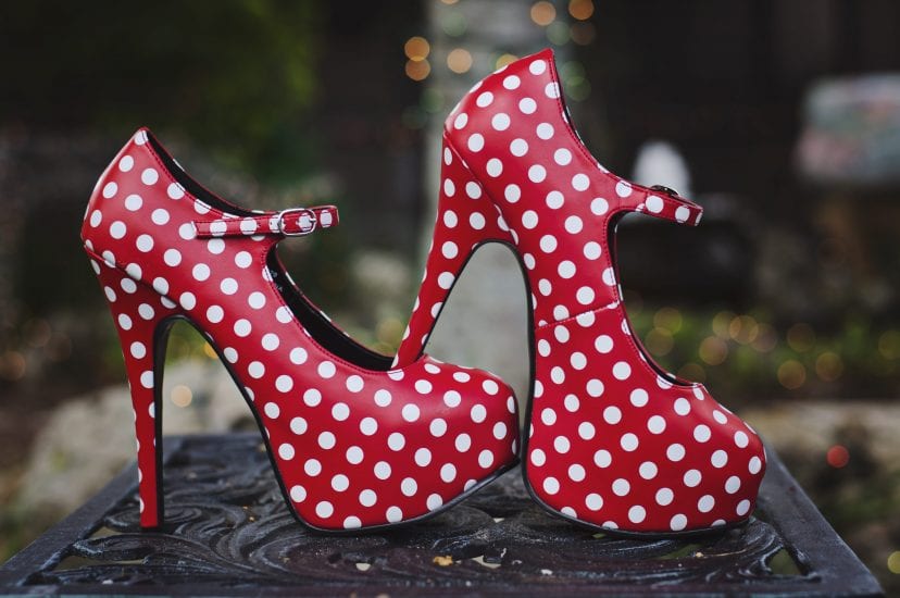 Red and white polka dot heels
